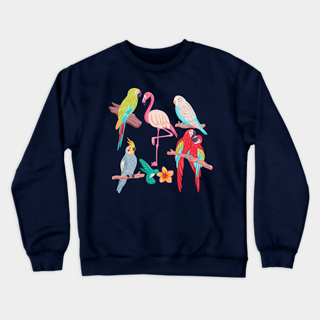 Hand drawn Exotic Bird Colorful Crewneck Sweatshirt by Mako Design 